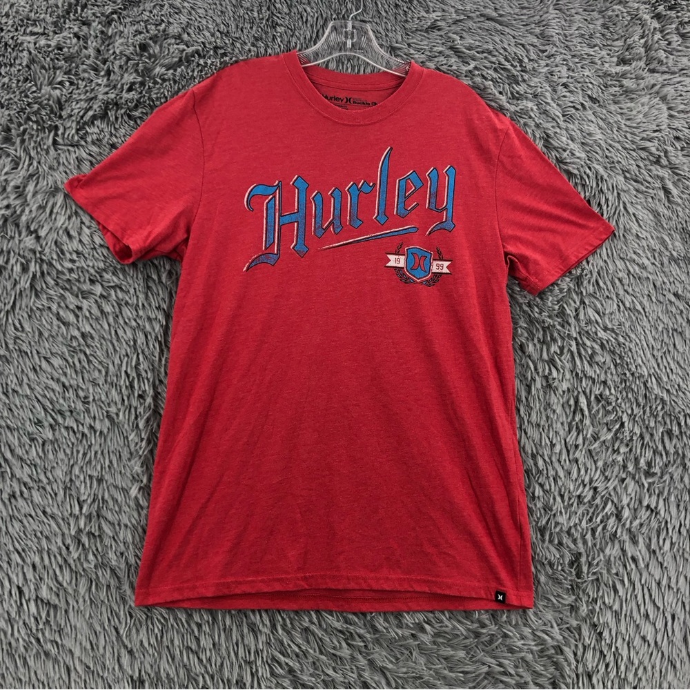 Hurley Tshirt Mens Large Buckle Premium Fit Spellout Red Blue Shirt